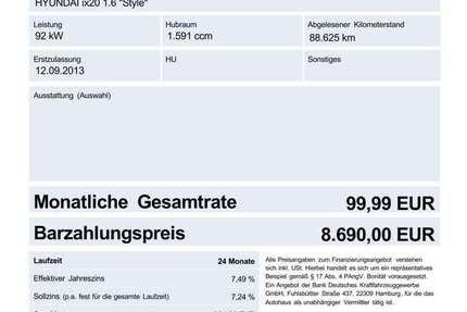 Hyundai iX20 88.625 km 8.690 € Speyer 67346