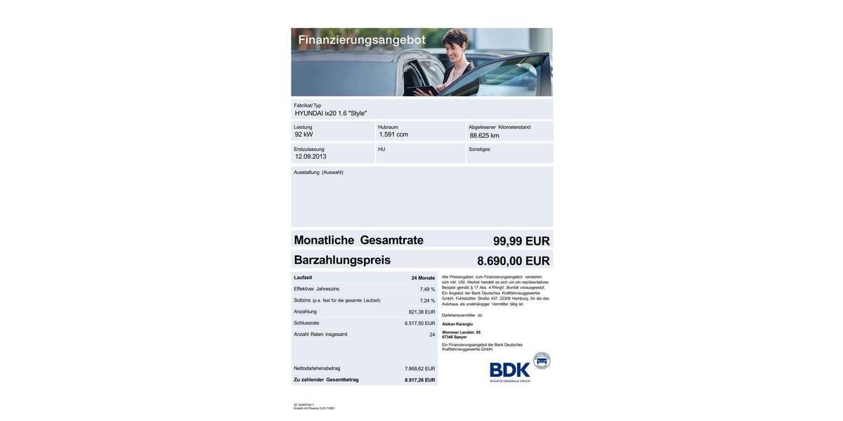 Hyundai iX20 88.625 km 8.690 € Speyer 67346