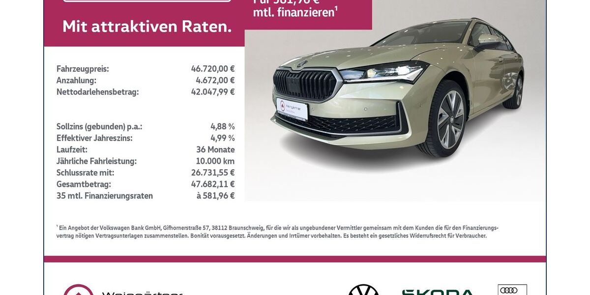 Skoda Superb 3.850 km 46.720 € Miesbach 83714