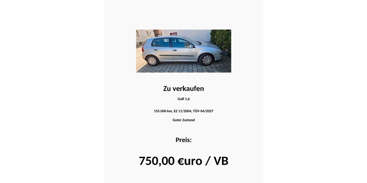 VW Golf 155.000 km 750 &euro; Memmingen 87700