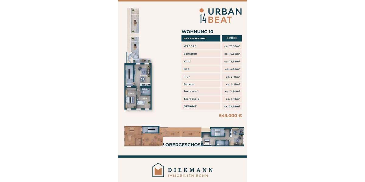 Etagenwohnung Bonn Zentrum - 3 Zimmer, 71 m&sup2;, 525.000&euro; | Angebot:24356790