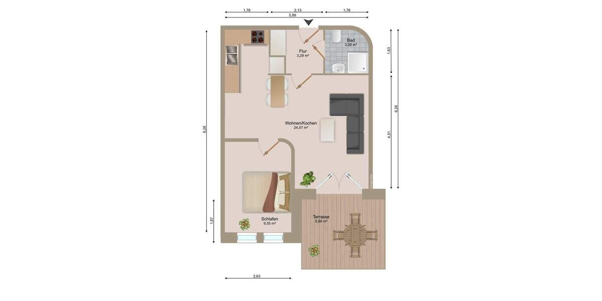 Etagenwohnung Büsum - 2 Zimmer, 50 m&sup2;, 220.000&euro; | Angebot:25535591