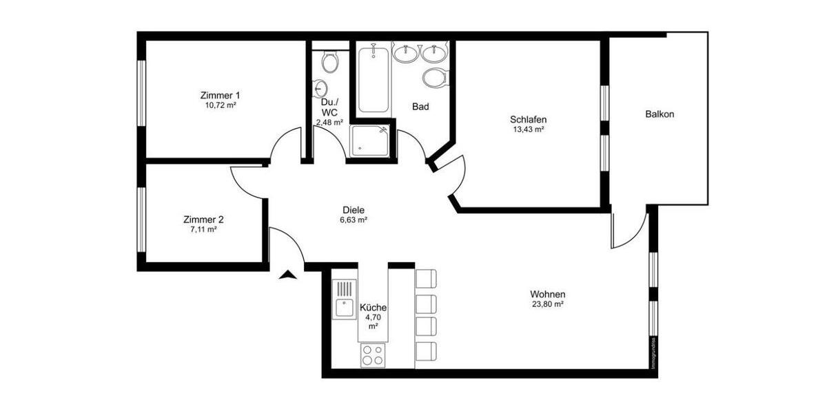 Etagenwohnung Freiburg im Breisgau Munzingen - 4 Zimmer, 79 m&sup2;, 395.000&euro; | Angebot:26820038