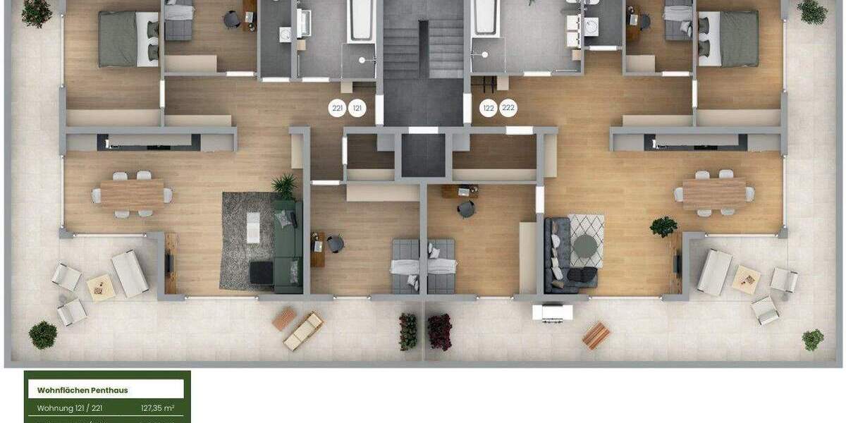Etagenwohnung Burgthann Heinleinshof - 4 Zimmer, 127 m&sup2;, 592.178&euro; | Angebot:25845935
