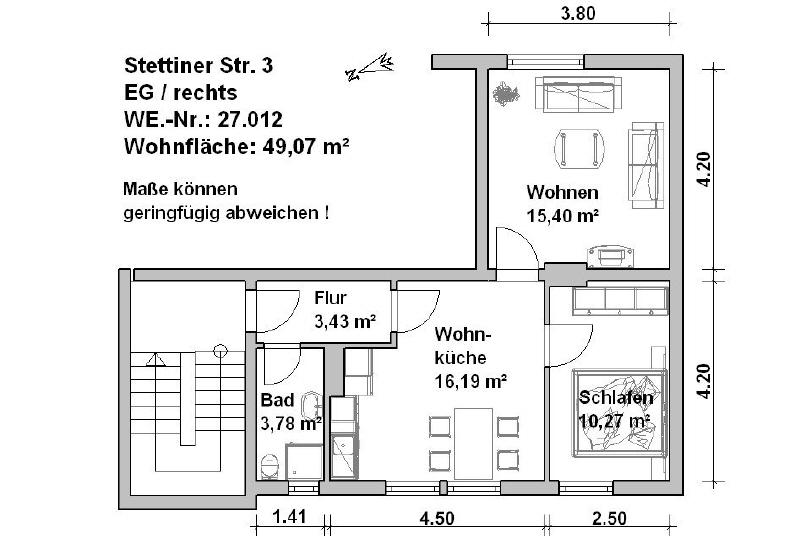 Etagenwohnung Minden Bärenkämpen - 2 Zimmer, 49 m&sup2;, 599&euro; | Angebot:26375751