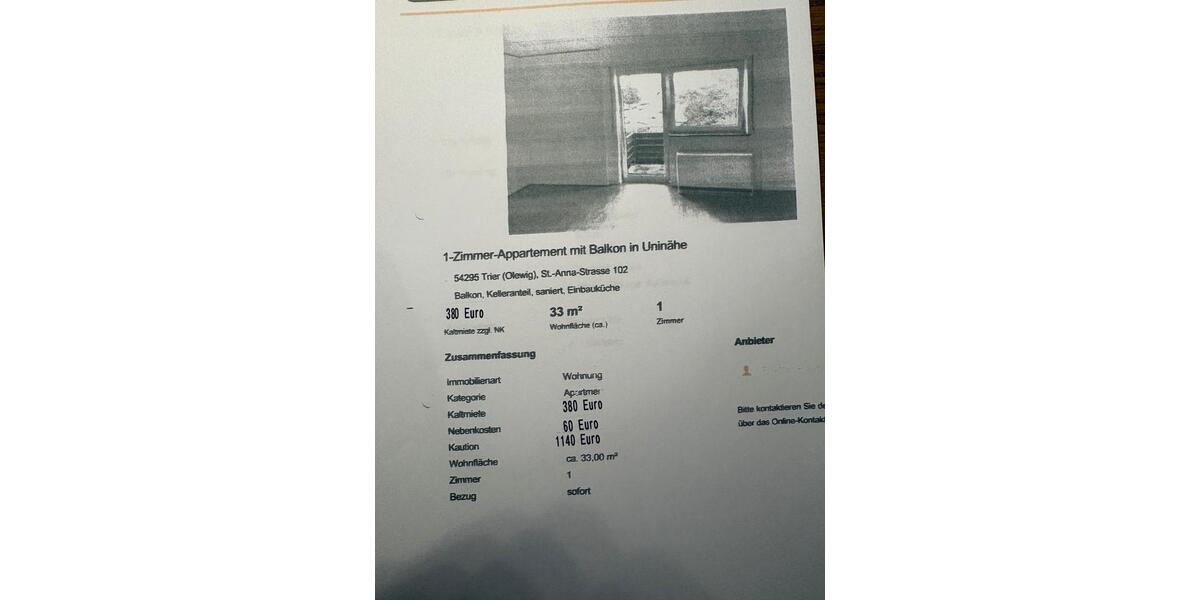 Etagenwohnung Hermeskeil - 1 Zimmer, 33 m&sup2;, 440&euro; | Angebot:25382130