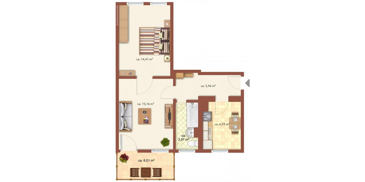 Erdgeschoßwohnung Lucka - 2 Zimmer, 45 m&sup2;, 300&euro; | Angebot:26636649