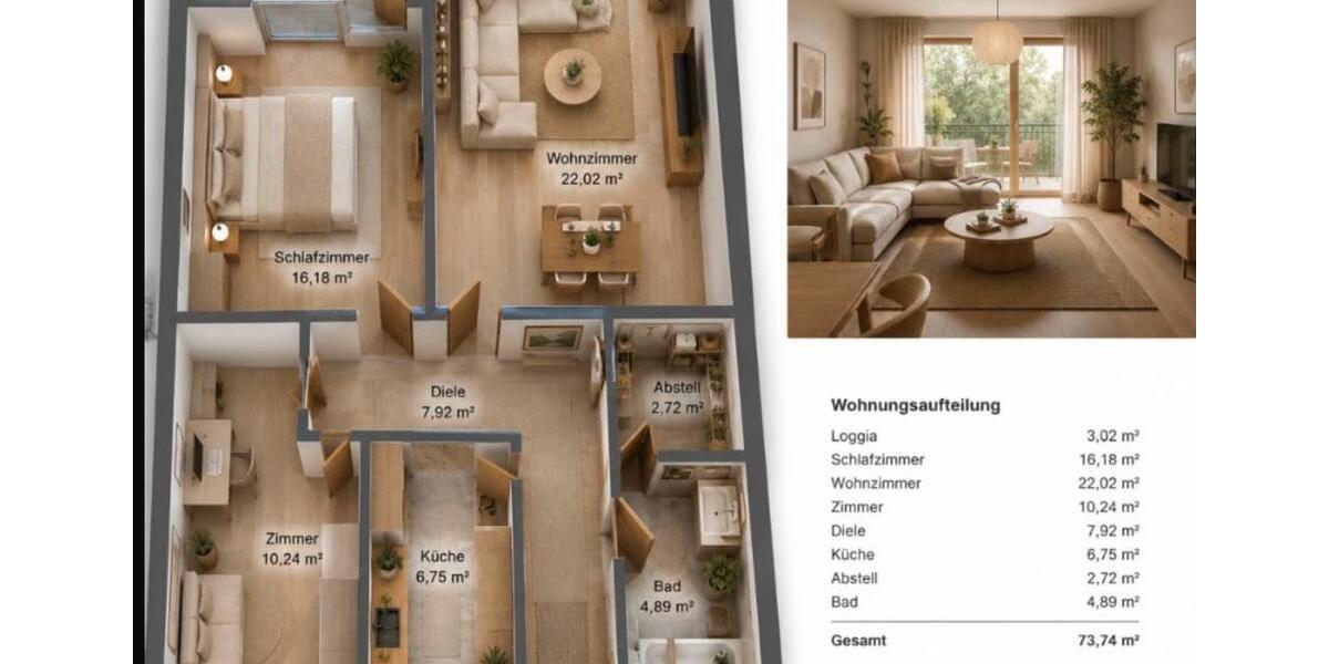 Etagenwohnung Braunschweig Lehndorf-Watenbüttel - 3 Zimmer, 75 m&sup2;, 190.000&euro; | Angebot:26907728