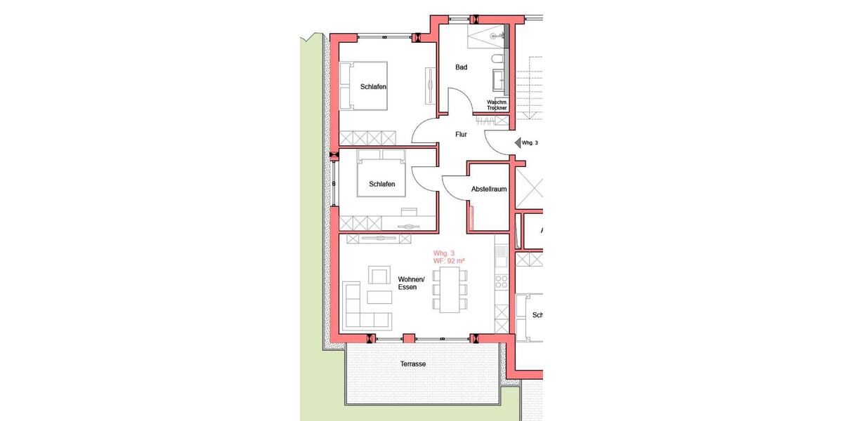 Etagenwohnung Perl - 3 Zimmer, 92 m&sup2;, 1.490&euro; | Angebot:25512664