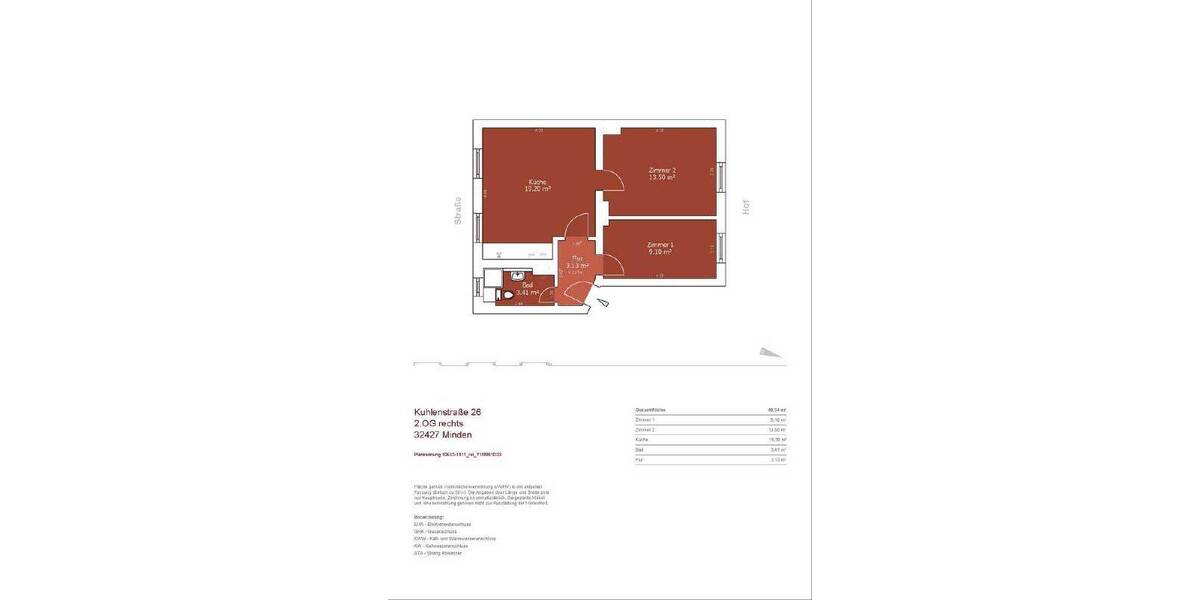 Etagenwohnung Minden Innenstadt - 2 Zimmer, 48 m&sup2;, 525&euro; | Angebot:26840594