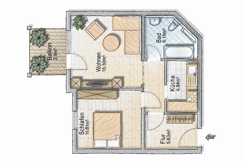 SUPER GRUNDRISS – BALKON – ROLLOS – WANNENBAD – EINBAUKÜCHE – TG-STELLPLATZ - Erdgeschoßwohnung Dresden Leubnitz-Neuostra | Angebot:26827248