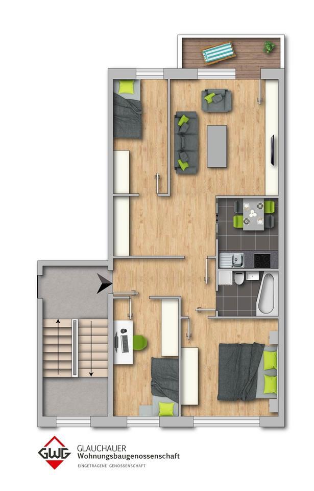 Tolle 4 - Raumwohnung mit Balkon und Aufzug Am Sportpark 20 wird neu saniert, bezugsfertig 2026! zimmer