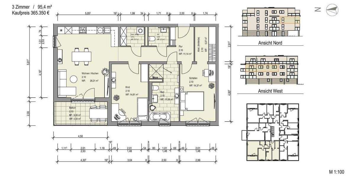 Etagenwohnung Sickte Niedersickte - 3 Zimmer, 95 m&sup2;, 365.350&euro; | Angebot:24233811