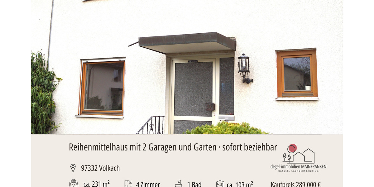 Reihenmittelhaus Volkach - 4 Zimmer, 102 m&sup2;, 289.000&euro; | Angebot:26331352
