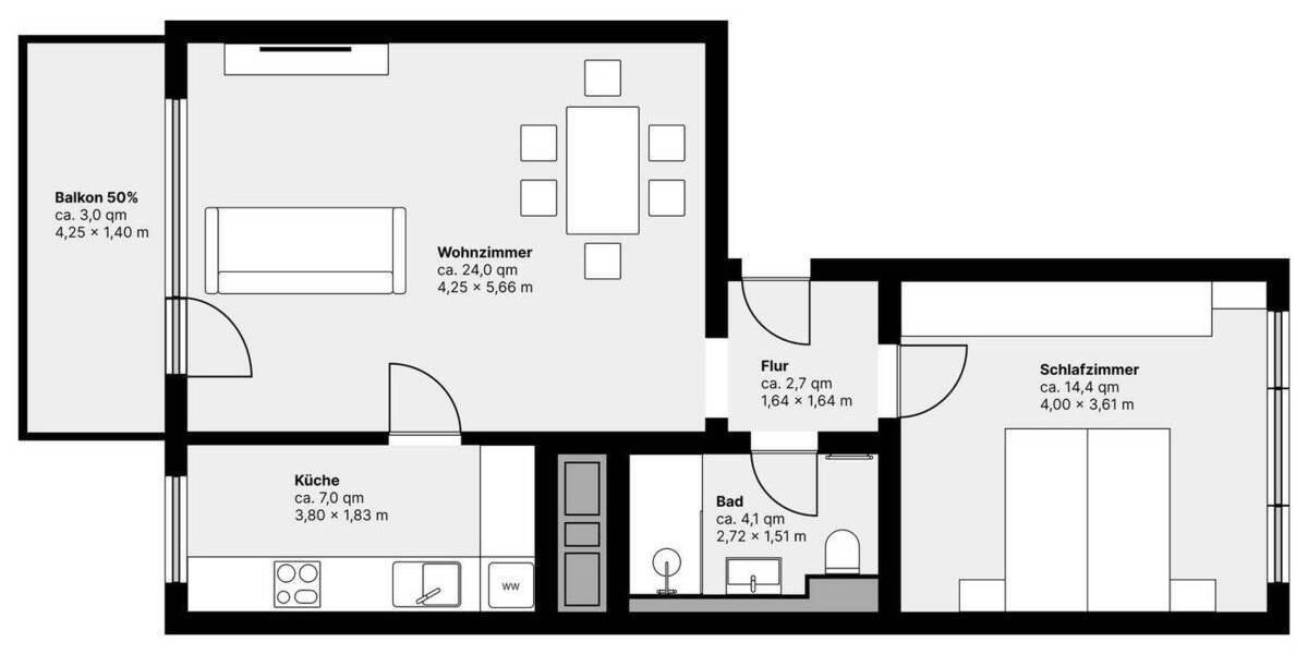 Etagenwohnung Ottobrunn-Waldkolonie Waldkolonie - 2 Zimmer, 55 m&sup2;, 379.000&euro; | Angebot:26028296