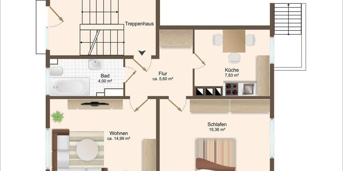 Etagenwohnung Mannheim Quadrate - 2 Zimmer, 48 m&sup2;, 995&euro; | Angebot:24918018