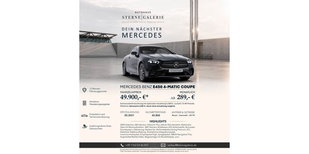 Mercedes-Benz E 450 45.800 km 49.900 &euro; Ebersbach an der Fils 73061