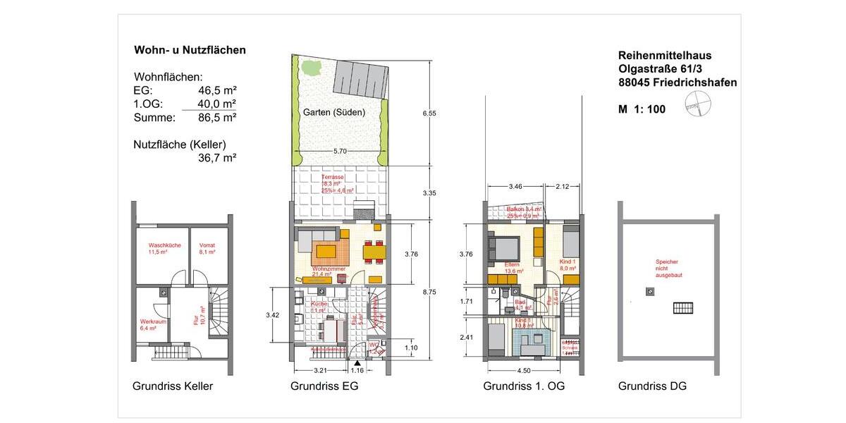 Reihenhaus Friedrichshafen - 4 Zimmer, 87 m&sup2;, 360.000&euro; | Angebot:26962473