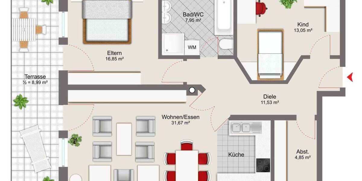 Etagenwohnung Bernried Birket - 3 Zimmer, 92 m&sup2;, 219.000&euro; | Angebot:26203927