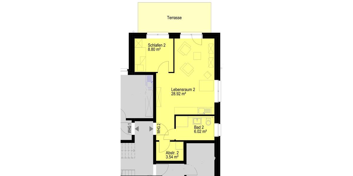 2-Zi-WG, Singel Wohnung, TerrasseGarten 2 zimmer