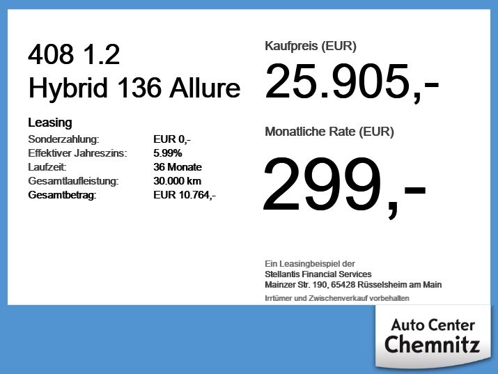 Peugeot 408 9.980 km 25.905 &euro; Chemnitz 09116
