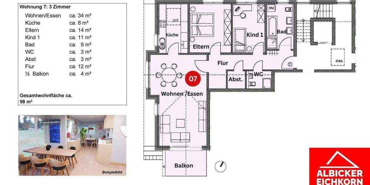 Etagenwohnung Küssaberg Kadelburg - 3 Zimmer, 98 m&sup2;, 465.500&euro; | Angebot:25777080