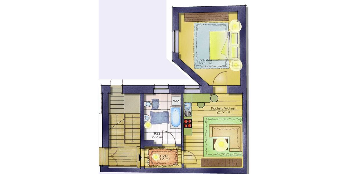 1 Raumwohnung Erdgeschoss 50 qm 1 zimmer