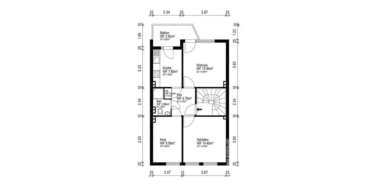 Etagenwohnung Bremen Lehe - 3 Zimmer, 56 m&sup2;, 1.100&euro; | Angebot:26886548