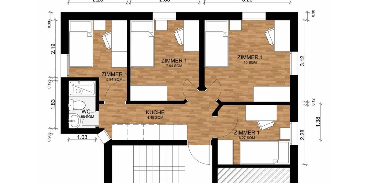 Etagenwohnung Augsburg Pfersee - 4 Zimmer, 65 m&sup2;, 430.000&euro; | Angebot:26443678