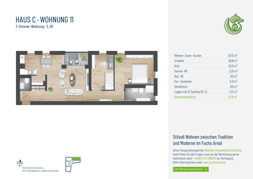 Wohnung zum Mieten in Heilbronn 1.140 € 75.1 m²