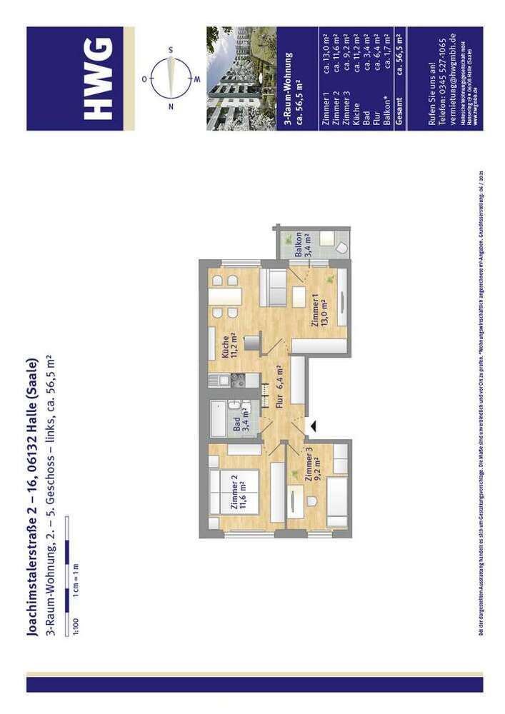 Wohnung zum Mieten in Halle 371 € 56.98 m²