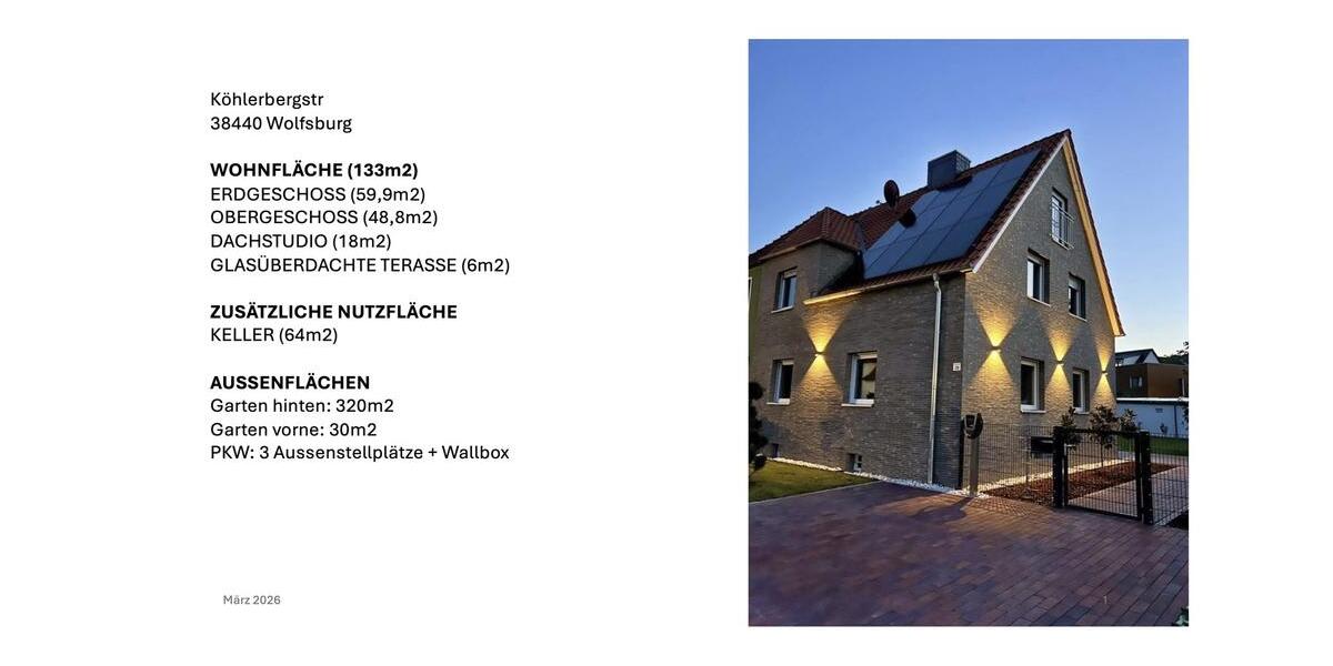 Doppelhaushälfte Wolfsburg - 5 Zimmer, 133 m&sup2;, 2.190&euro; | Angebot:25612679