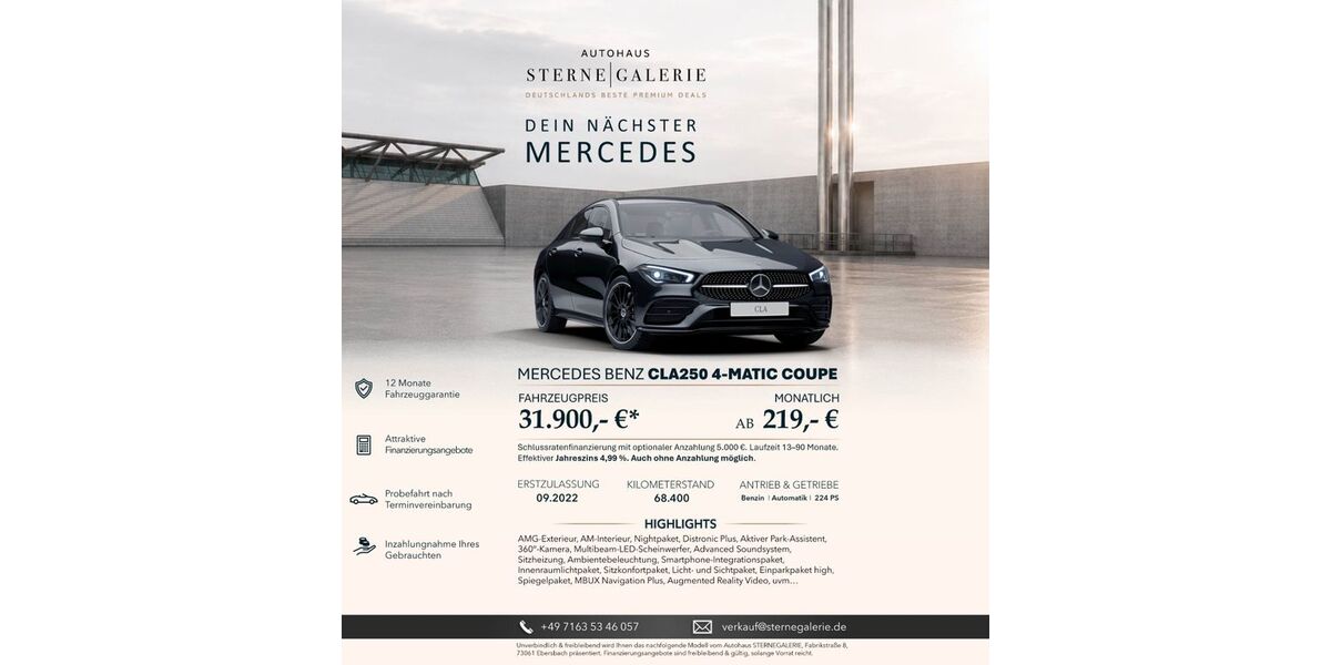 Mercedes-Benz CLA 250 68.400 km 31.900 &euro; Ebersbach an der Fils 73061