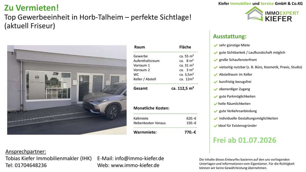 Gewerbeobjekt Horb am Neckar Talheim - 620&euro; | Angebot:26417843