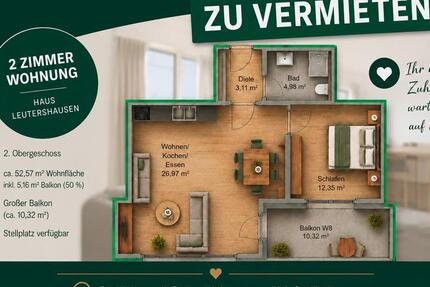 Wohnung Leutershausen - 2 Zimmer, 53 m&sup2;, 760&euro; | Angebot:27542751