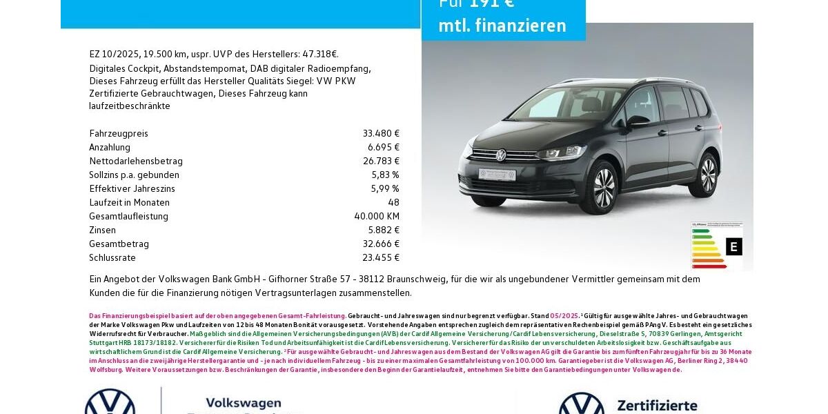 VW Touran 19.500 km 33.480 &euro; Bamberg 96052
