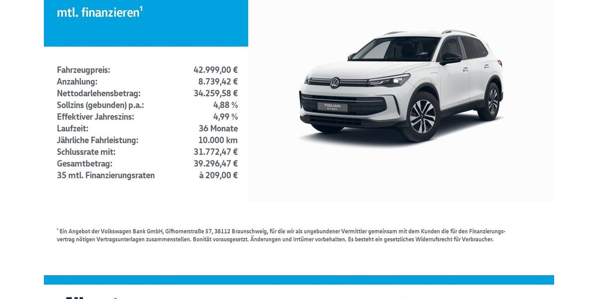 VW Tiguan 4.510 km 42.999 &euro; Nordhausen 99734
