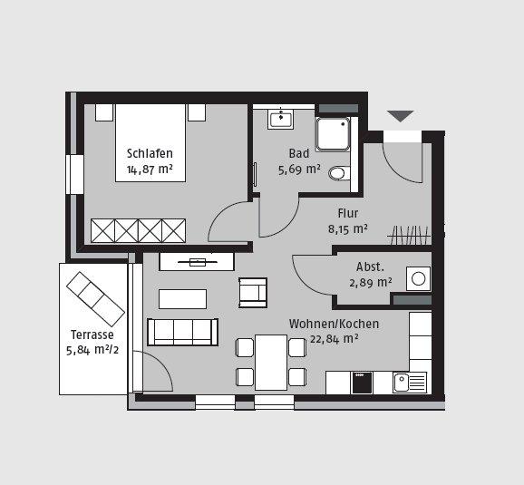Erdgeschoßwohnung Wolfsburg Almke - 2 Zimmer, 60 m&sup2;, 800&euro; | Angebot:26422290