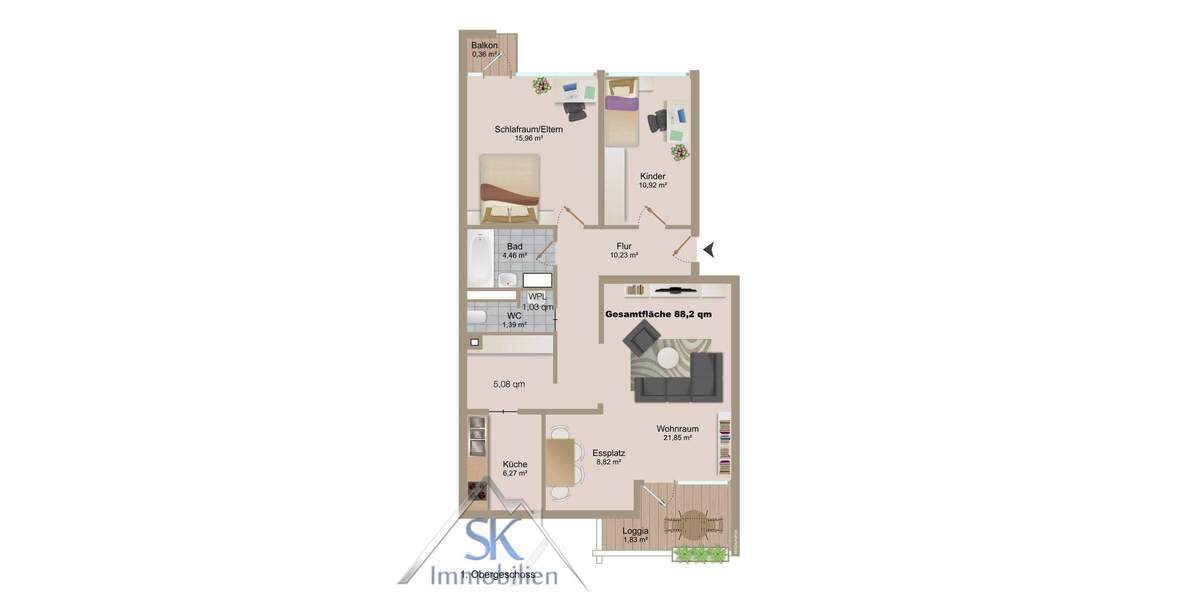 Etagenwohnung Puchheim Puchheim Bahnhof - 3 Zimmer, 88 m&sup2;, 415.000&euro; | Angebot:25799508