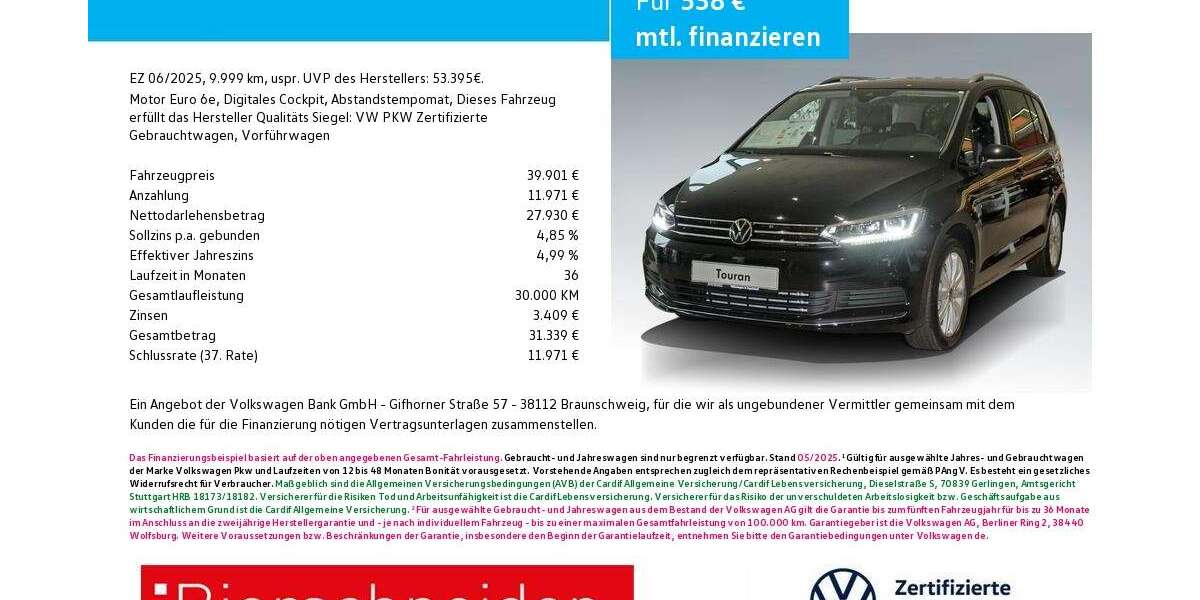 VW Touran 9.999 km 39.901 &euro; Ingolstadt 85053