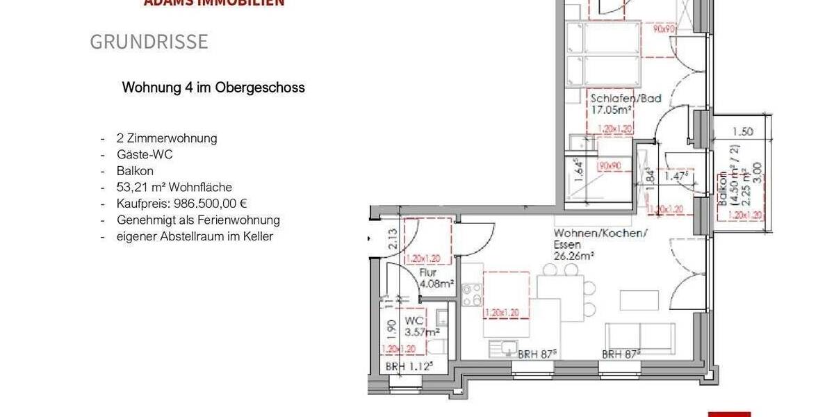 Etagenwohnung Juist - 2 Zimmer, 53 m&sup2;, 986.500&euro; | Angebot:24137178