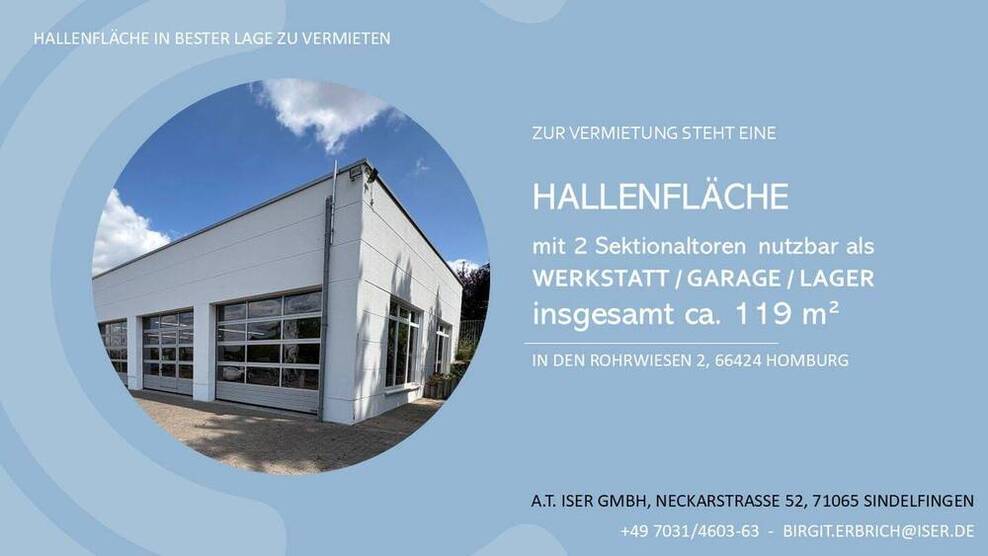 Hallenfläche mit 2 Sektionaltoren in bester Lage zu vermieten