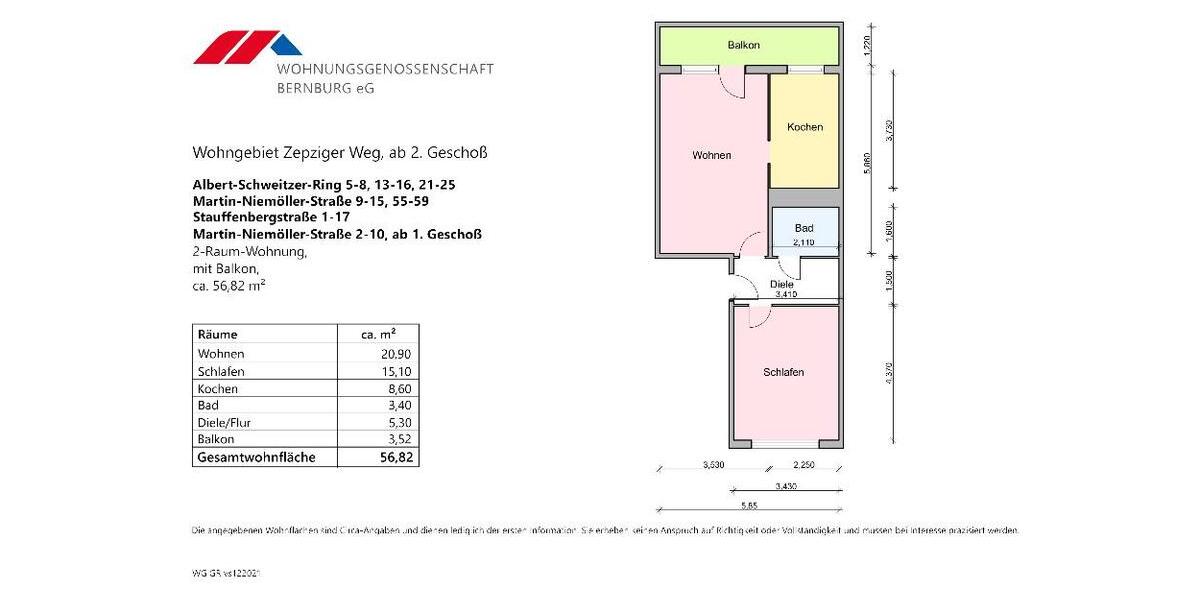 Etagenwohnung Bernburg (Saale) - 2 Zimmer, 57 m&sup2;, 313&euro; | Angebot:26056021