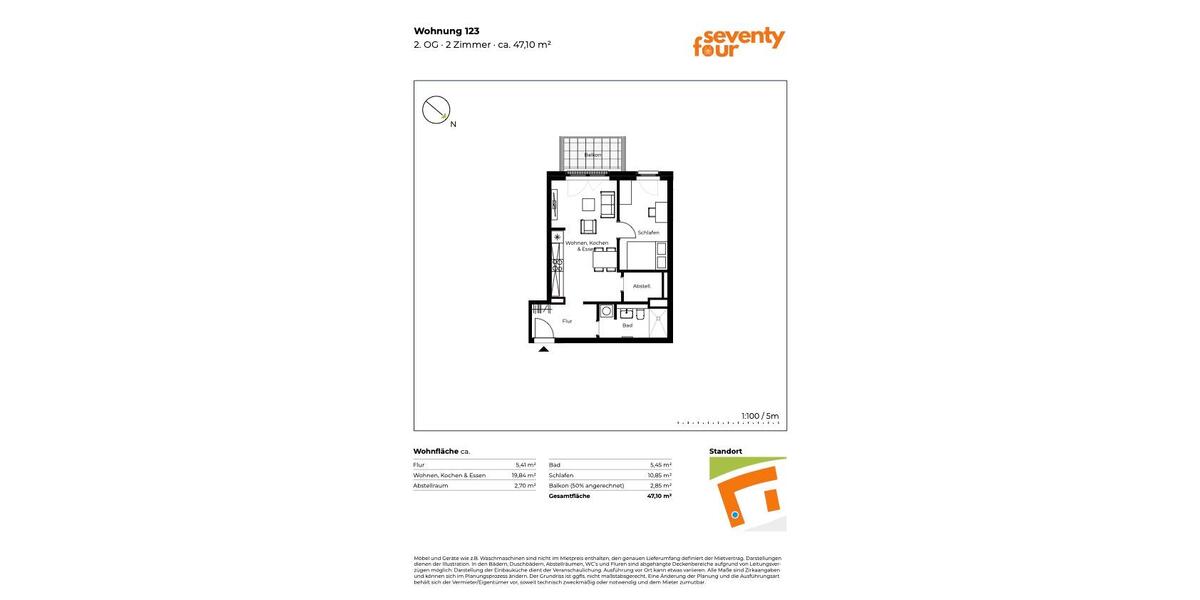 Etagenwohnung Lübeck Sankt Lorenz Nord - 2 Zimmer, 47 m&sup2;, 850&euro; | Angebot:26379224