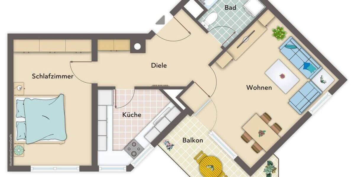 Etagenwohnung Konstanz Paradies - 2 Zimmer, 60 m&sup2;, 355.000&euro; | Angebot:26092996