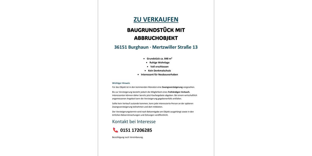 Einfamilienhaus Burghaun - 150.000&euro; | Angebot:26926544