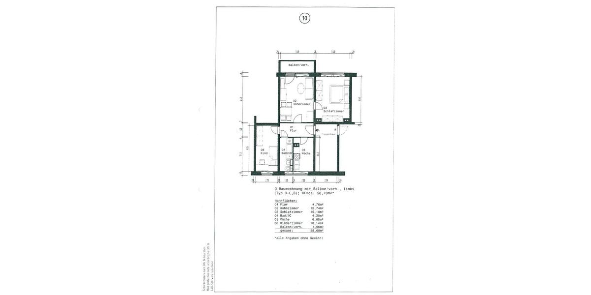Etagenwohnung Flöha - 3 Zimmer, 58 m&sup2;, 355&euro; | Angebot:13348222