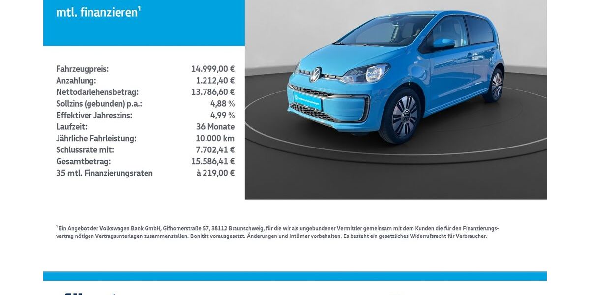 VW e-up! 42.105 km 14.768 &euro; Nordhausen 99734