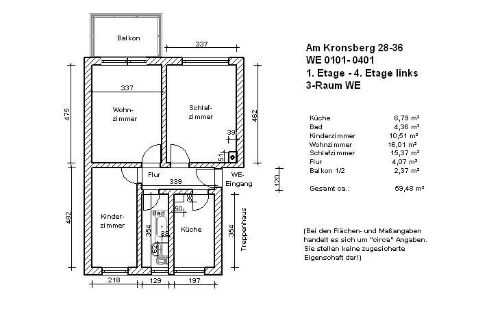 Etagenwohnung Salzwedel - 3 Zimmer, 59 m&sup2;, 395&euro; | Angebot:25361234