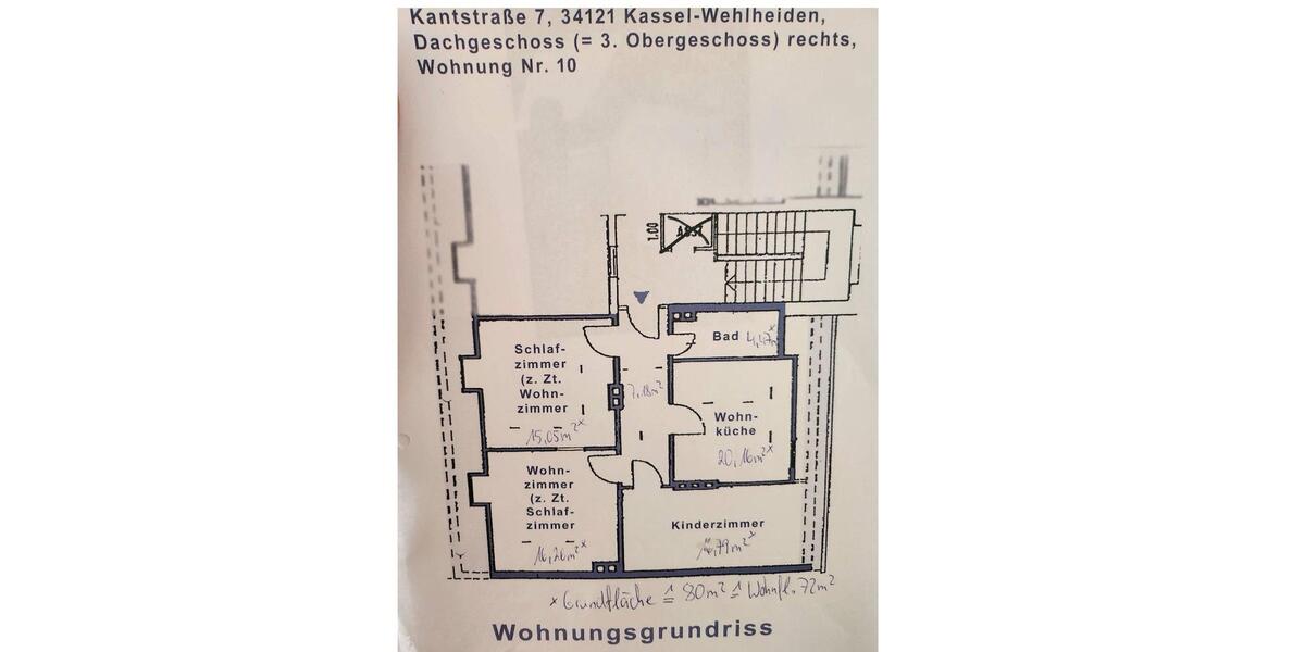 Dachgeschoßwohnung Kassel Südstadt - 3 Zimmer, 72 m&sup2;, 900&euro; | Angebot:26539108